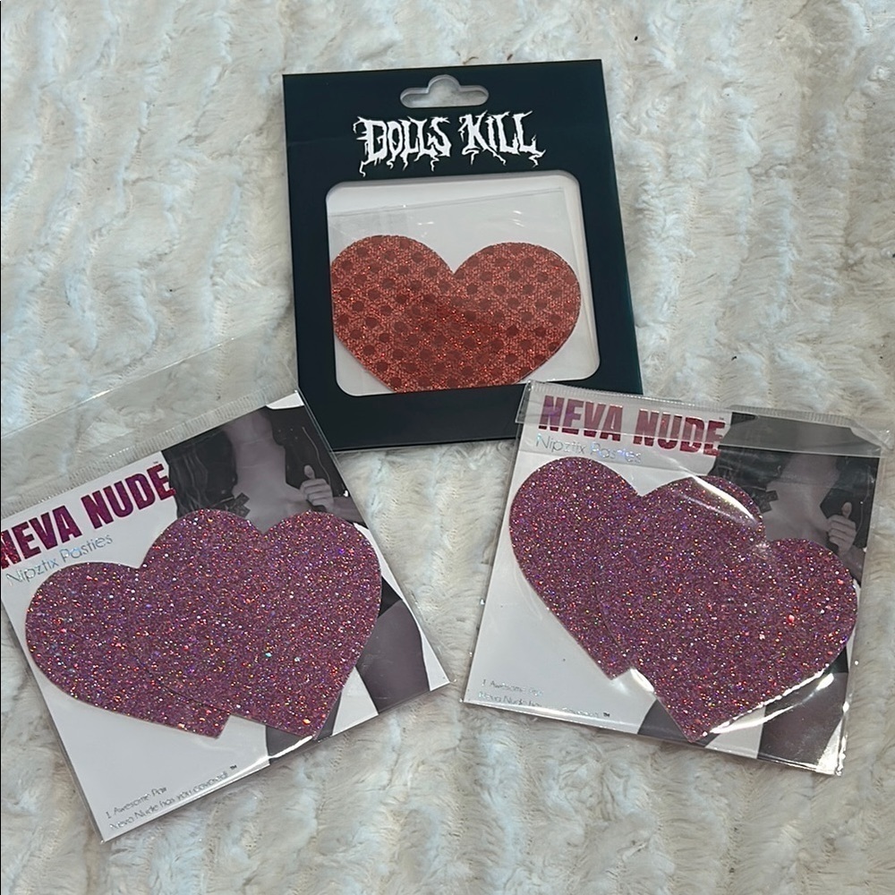 Neva Nude Glitter Heart Pasties & red glitter heart pasties dolls kill  w tags